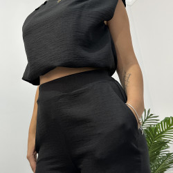 Siyah İkili Keten Takım