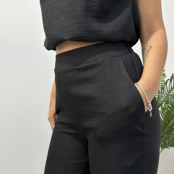 Siyah İkili Keten Takım