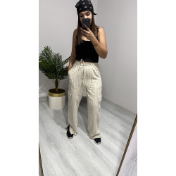 Keten Kargo Çizgili Pantalon