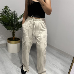 Keten Kargo Çizgili Pantalon