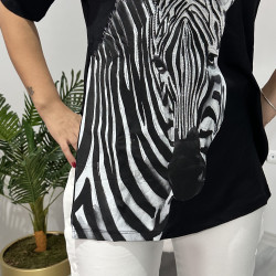 Taşlı Zebra Baskılı T-shirt